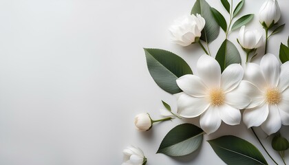 white flowers on a white background with copy space