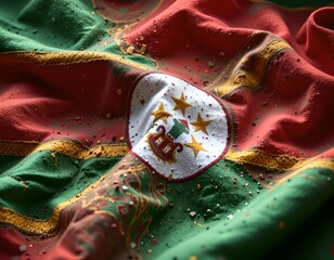 Dramatic Close Up of a Crinkled and Textured Madeira Flag with Confetti