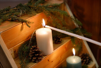 Saint Joseph church. Advent candles lit. Chedde. France.