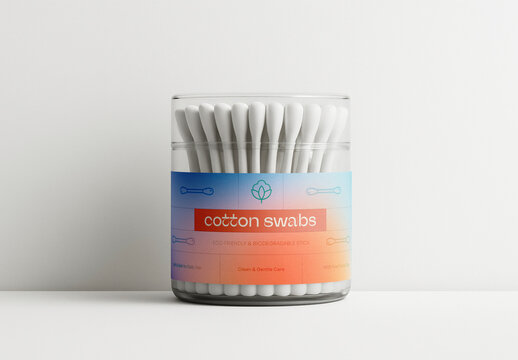 Cotton Swabs Jar Mockup &ndash; Realistic Packaging Display for Hygiene and Skincare Branding Projects
