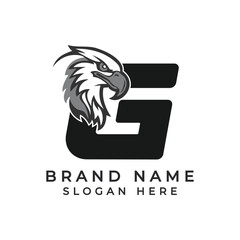 Letter G Logo Concept with Eagle face. Alphabet G Falcon Icon