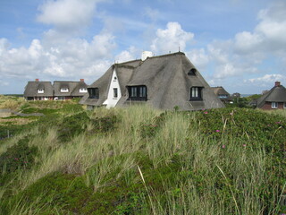 Dorf mit reedgedeckten Häusern auf der Insel Sylt