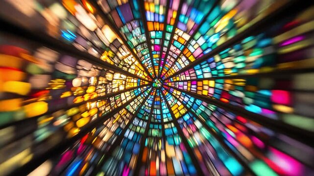 Radiant Stained Glass: An abstract shot captures the kaleidoscope of colors and patterns of an intricate stained-glass window, creating an eye-catching play of light.