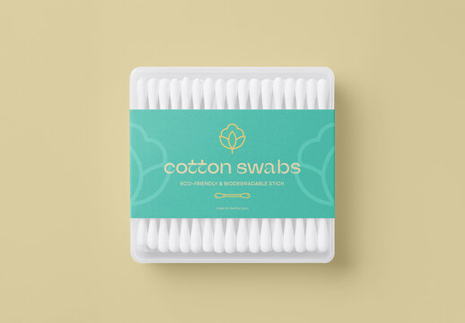 Cotton Swab Packaging Mockup &ndash; Front View Minimal Layout for Eco-Friendly Hygiene and Skincare Branding Presentations