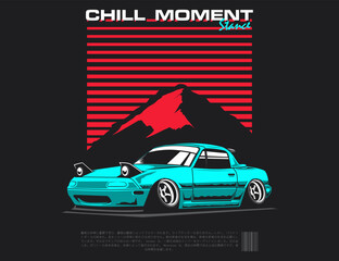 legend 90s Japan car with mountain background illustration vector graphic
