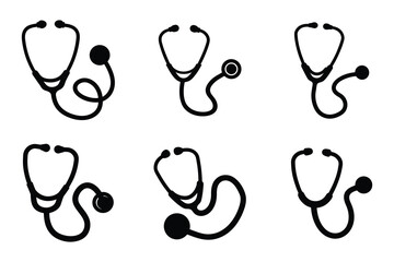 Stethoscope silhouette vector set, Medical stethoscope icon design