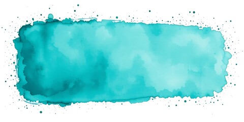 Teal Watercolor Brush Stroke with Splatters on White Background