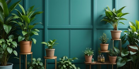 Indoor Plants in Pots Against Paneled Wall