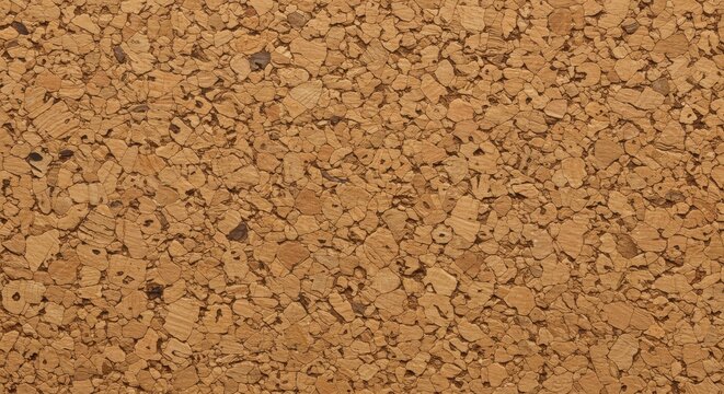 Close-up of light brown cork board with speckled texture and varied particle sizes