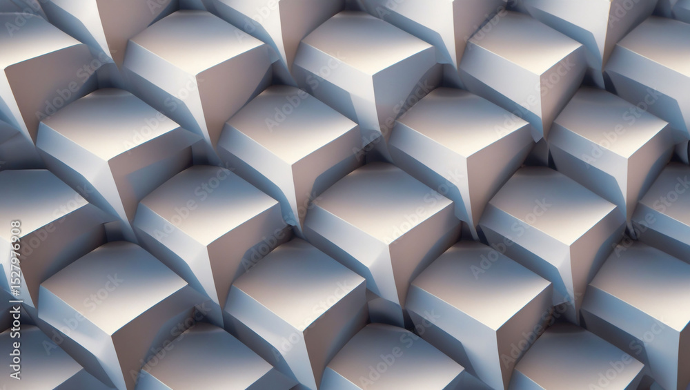 Poster Repeating pattern of white cubes arranged diagonally creating an abstract geometric background design