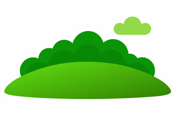 Obraz premium Cartoon green hill with bush and cloud