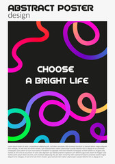 Abstract modern poster with vibrant gradient wavy line. Rainbow color swirl elements.
