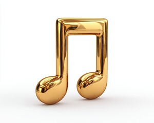 Shiny Gold Musical Note Symbol on White Background for Creative Projects