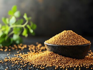 Mustard Seeds in Vintage Bowl on Table