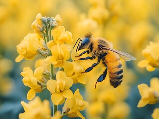 Vintage Macro Shot of Bee on Yellow Flower