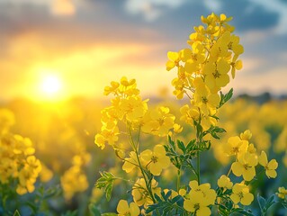 "Sunlit Field of Yellow Flowers"