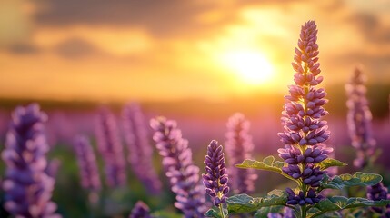 "Purple Flower Field at Sunset"