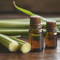 "Essential Oil Bottle with Green Onions"