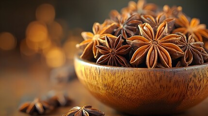 Rustic Star Anise in Wooden Bowl