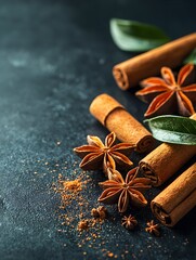 Cinnamon Spice and Sticks on Black Surface