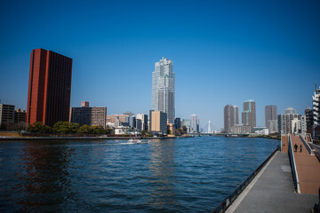 Naklejka premium 隅田川から望む東京の都市風景