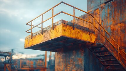 "Rusted Metal Staircase in Urban Landscape"
