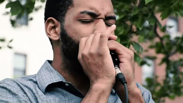 Street musician playing harmonica