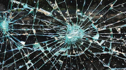 Broken glass texture on black with vivid reflections and angles - .