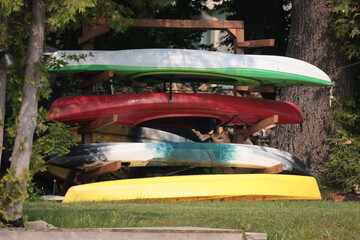 Recreational water sports on lake in summer