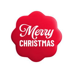 Vector cartoon 3d Merry Christmas sticker medal realistic icon. Cute red round wavy season greetings label, Christmas gift tag, Xmas badge. Decorative element with lettering, winter holiday seal badge