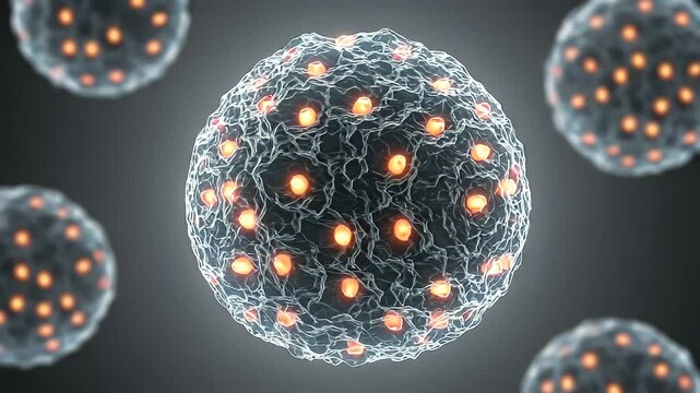 Detailed Microscopic Cell Rendering with Gray Texture Orange Interior on Gray Background for Scientific and Medical Research Illustration Adobe Stock Photo