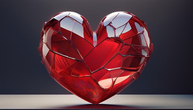 red broken empty heart shell glass sculpture isolated 3d render generative ai illustration
