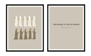 The Parable of the Ten Virgins. Christian Jesus Poster, Religion Hand Drawn Art, Bible Wall decor