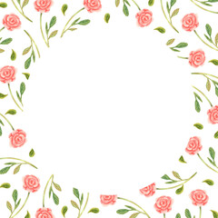 Watercolor round delicate hand painted frame of small roses