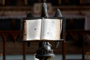 Auxerre cathedral. Lectionary on an eagle lectern. Auxerre. France.