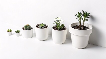 Modern White Potted Succulent Plants in Minimalist Style Indoor Desk Décor for Office, Home, or Apartment Green Spaces