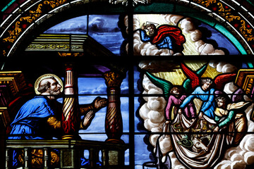 Saint Pierre church.  Stained glass. The vision of Saint Peter. Toucy.  France. © Godong Photo