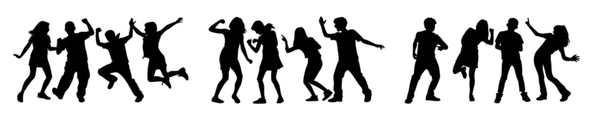 Silhouette of teen girl and boy PNG on transparent background with casual style
