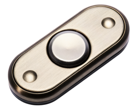 Modern bronze colored push button on a transparent background