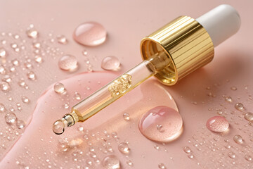 Skin Serum Dropper on Pink Background Photography