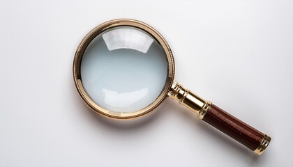 one magnifying glass on a white isolated white background top view