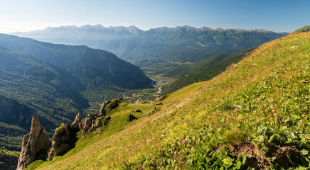 Naklejka premium view from hiking trail between Lac du Mont-Cenis and Alpe Tour in Graian Alps in Italy