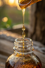 Golden Liquid Filling Glass Bottle Outdoors Nature