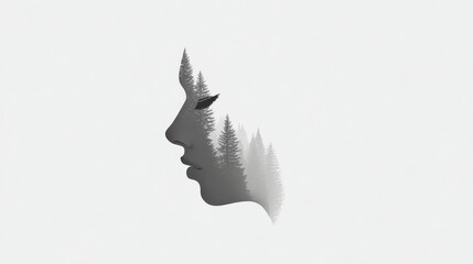 Serene Closed Eye Profile with Nature Landscape Inside
