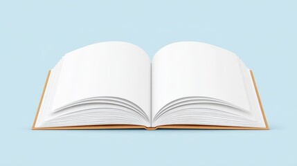 Open Blank Book with Empty Pages on Soft Blue Background