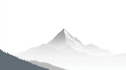 Serene Mountain Peak Outlined in Negative Space with Soft Gradients