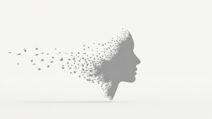 Expanding Breath Visualized as a Flow of Birds from a Silhouette