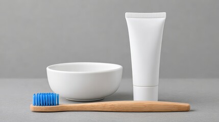 Simple Toothbrush and Toothpaste on Neutral Background for Hygiene