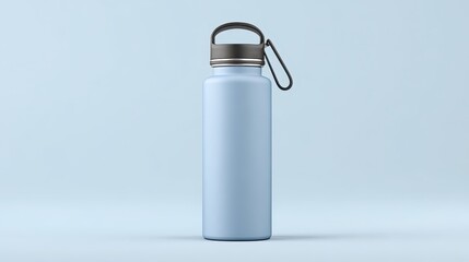 Clean Water Bottle in Minimalist Space with Soft Blue Background