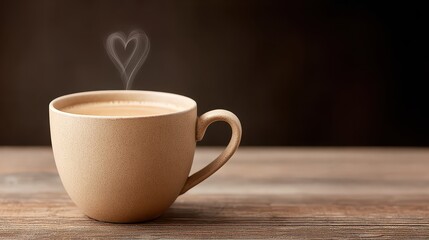 Warm Mug of Coffee with Steam Rising Against Dark Background
